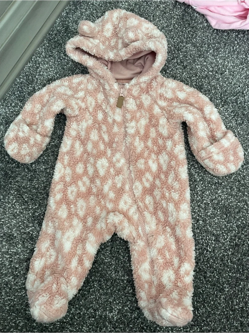 Carter's Pink and Cream Plush Hooded Baby One-Piece